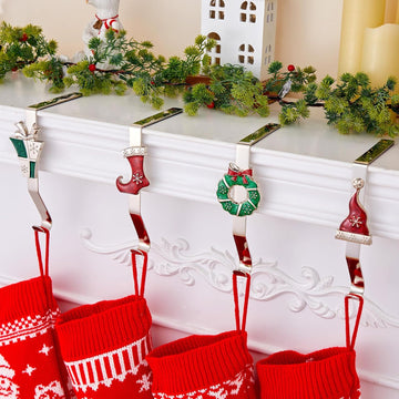Christmas Stocking Holders for Mantles Set of 4, Colorful Stocking Hangers for Fireplaces, 4 Pack Non-Slip Stocking