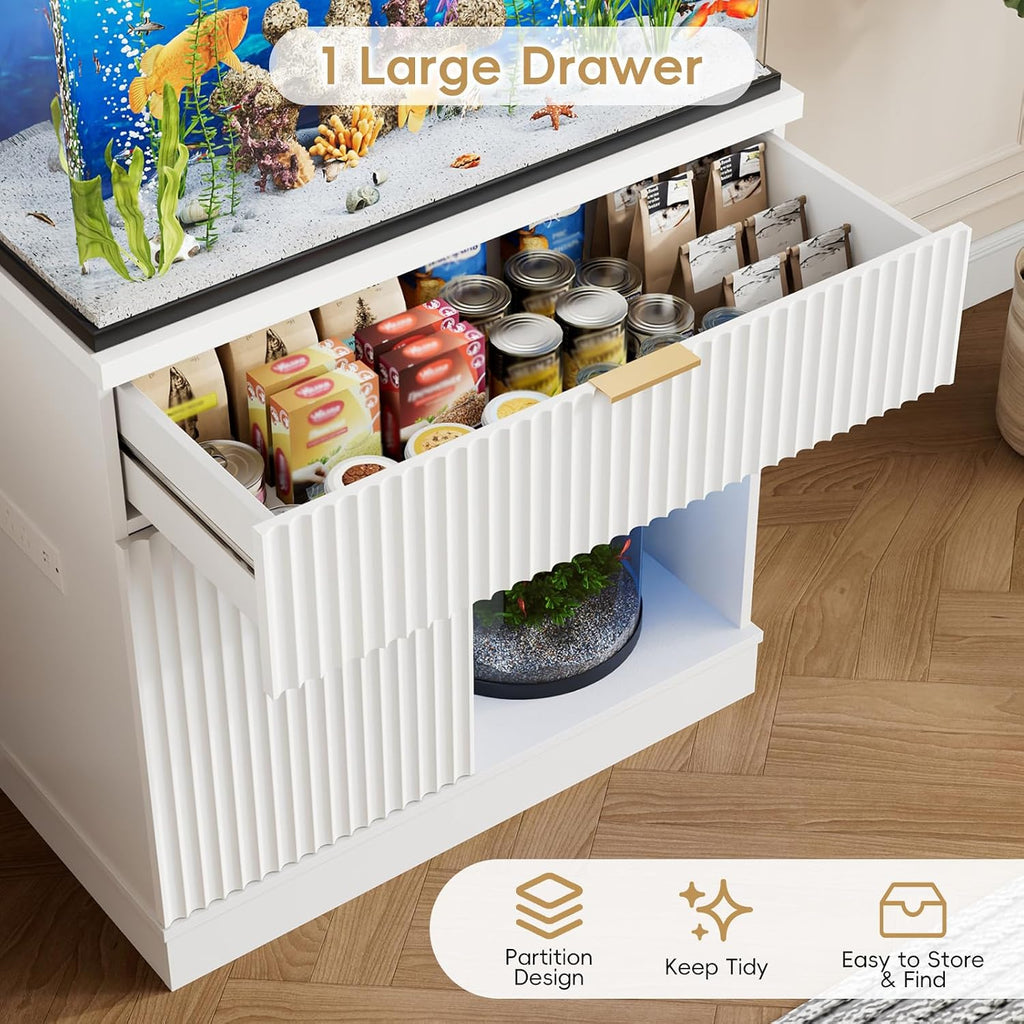 20-29 Gallon Fish Tank Stand with Power Outlet & Drawers, White