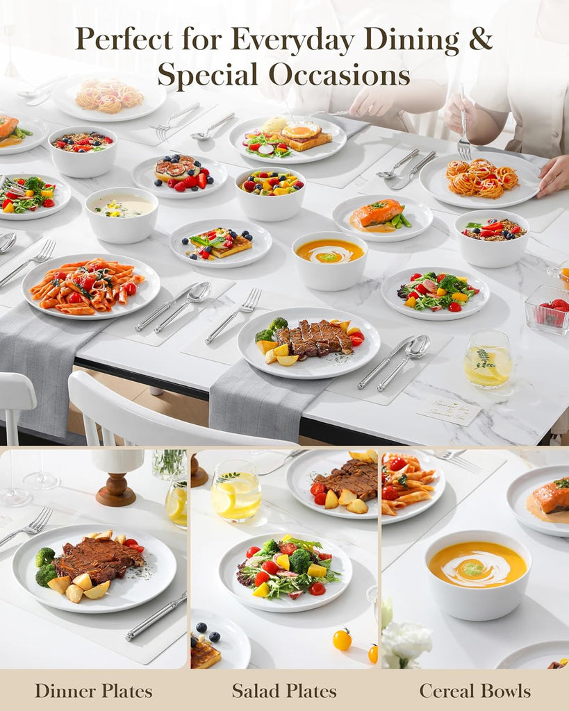 24 Pieces Gourmet Porcelain Dinnerware Sets, Premium Plates and Bowls Set, High-Fired Ceramic Dishes Set for 8