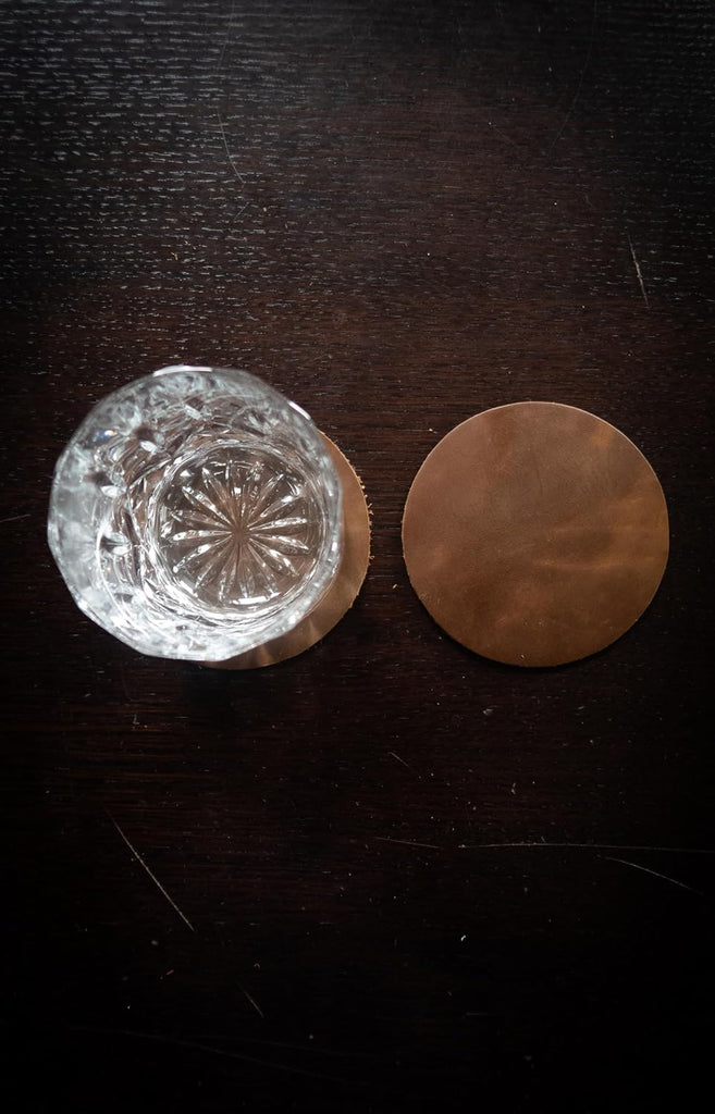 Real Natural Grain Leather Coasters - Durable Non-Slip (Luggage) Distressed Design for Table Protection - Set of 6