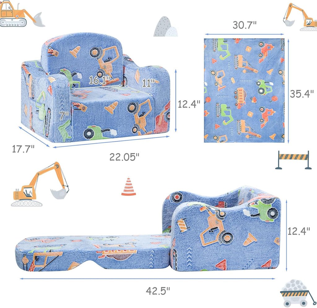 Comfy Kids Sofa Chair, in-1 Fold Out Couch with Blanket