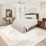 8x10 Washable Vintage Medallion Area Rug, Non-Slip Low Pile Soft Carpet Beige