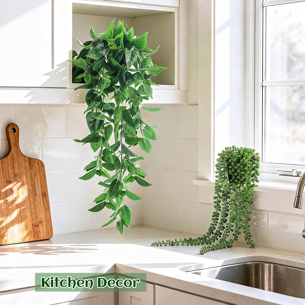4Pcs Fake Hanging Plants with Lush Cascading Greenery