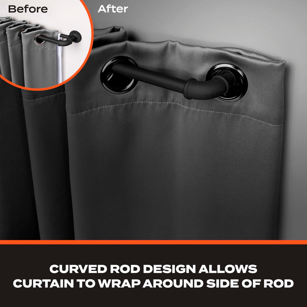 Bronn Double Curtain Rod, Industrial Pipe Wraparound Design, Durable Textured Steel for Indoor/Outdoor Use, 3/4" &