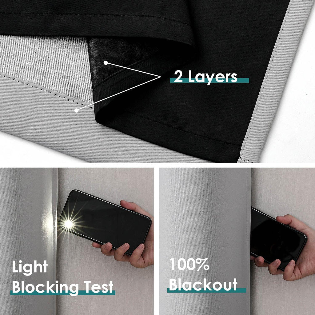 100% Blackout Curtains 84 inch Long for Bedroom with Black Liner, 2 Thick Layers Total Blackout Thermal Insulated