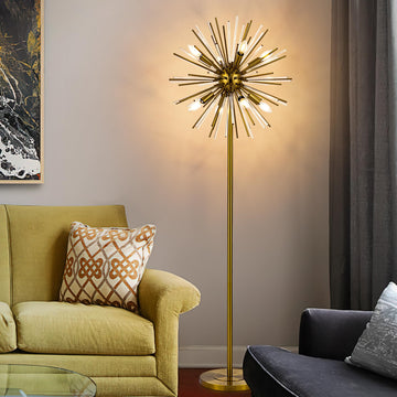 Gold Floor Lamp, Mid Century Modern Floor Lamps, Brass Finish, 65.3 Inch Tall Unique Metal Floor Lamp for Corner