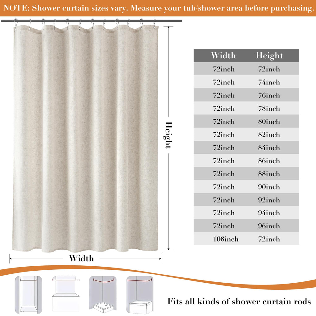 Extra Long Linen Shower Curtain 92 Inch Cream Beige