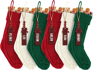 Inch Large Cable Knitted Xmas Stockings with DIY Name Tags, Hanging Stocking Decor for Family Fireplace - Set of 6