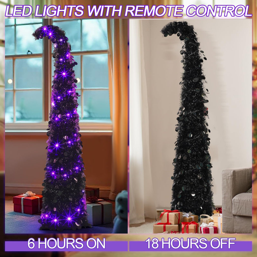 5 ft Curved Christmas Pop up Christmas Tree with Lights Tinsel