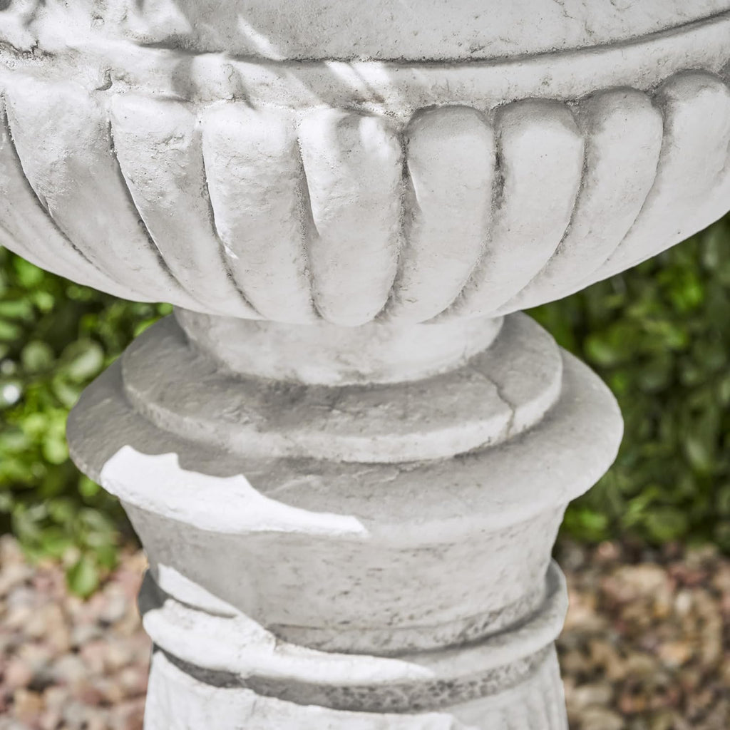 Adonis Traditional Roman Chalice Garden Urn Planter with Lion and Floral Accents, Antique White