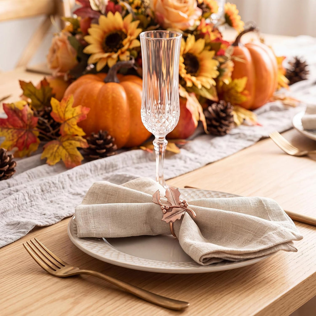 Fall Thanksgiving Napkin Rings Set,Autumn Metal Holders - Set of 8