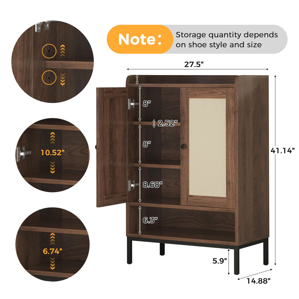 Shoe Cabinet, Rattan Shoe Rack Organizer with Doors