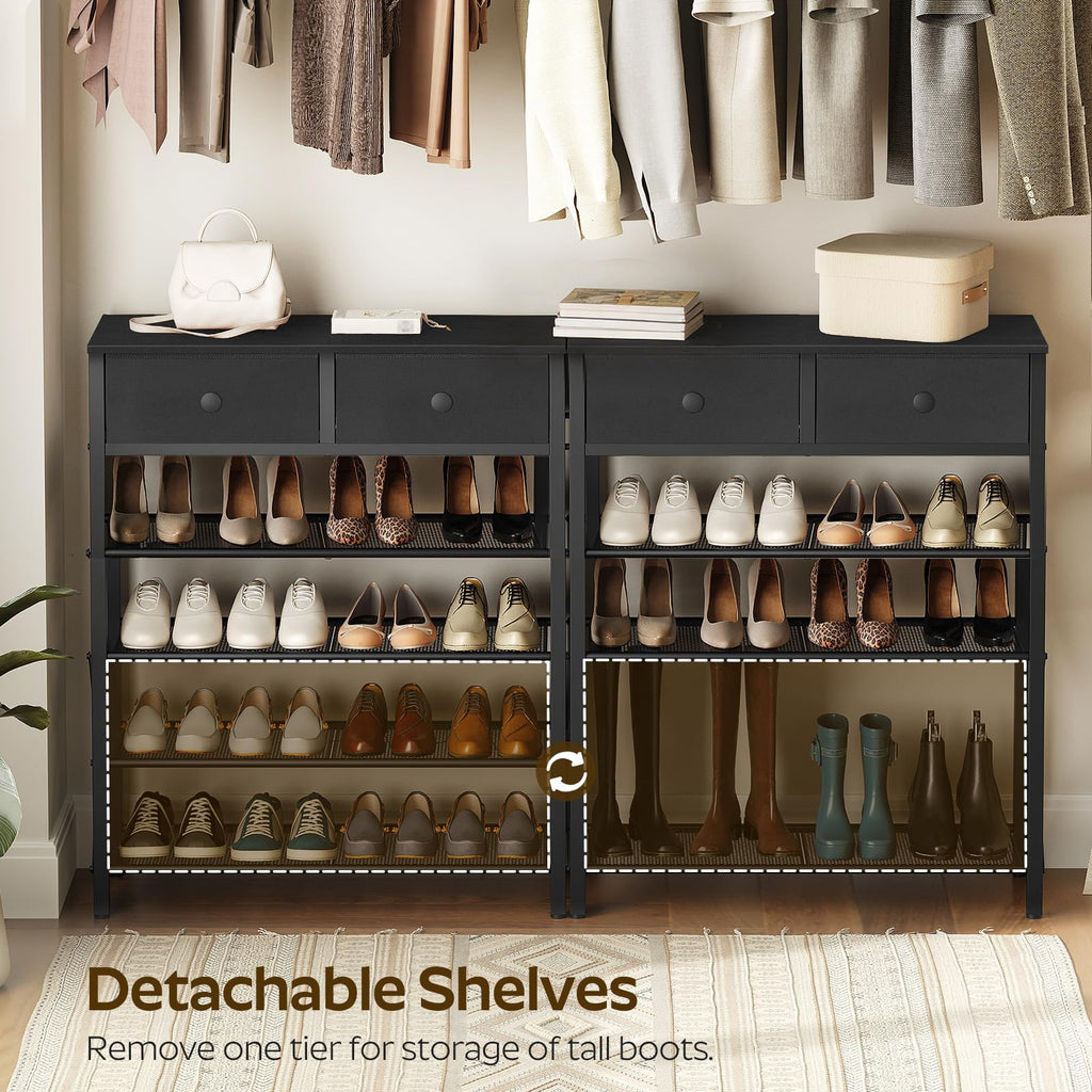 5 Tier Shoe Rack, Large Capacity Shoe Storage Organizer, Metal Shoe Shelf with Drawer and Wooden Top, for 20 Pairs of