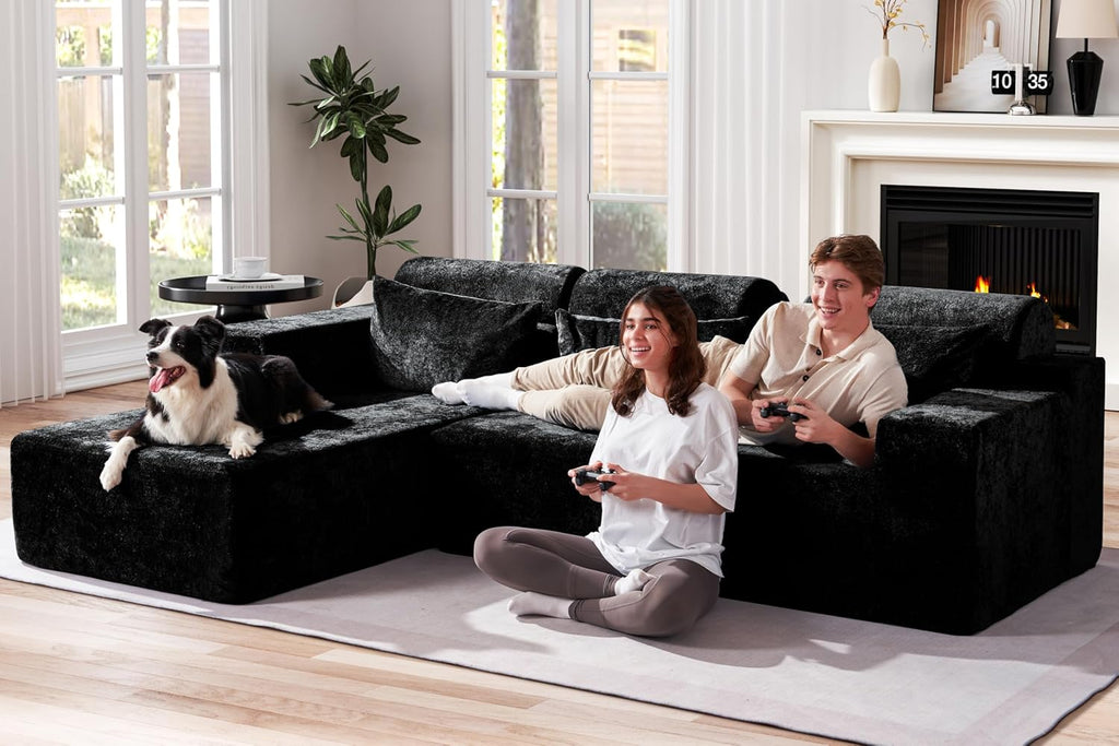 Homguava Modular Sectional Couches for Living Room,105" Cloud Couch with L-Shape Chaise,Comfy Sofa Living Room Couch