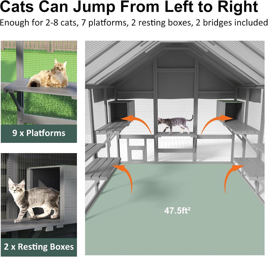 Catio Outdoor Cat Enclosure with Waterproof Cover, 97inch, Grey