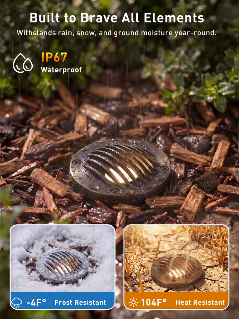 6 Pack] Landscape Well Lights,Brass Outdoor Low Voltage In Ground Light for Deck Pathway with Replaceable 7W MR16 LED