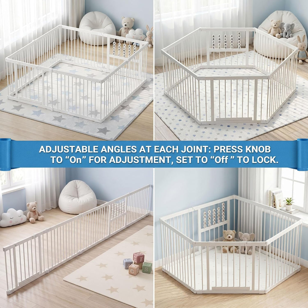 Bamboo Baby Playpen 64x64x26-8 Panel Adjustable Multi-Shape Large Play Yard for Toddlers with Locking Gate Portable