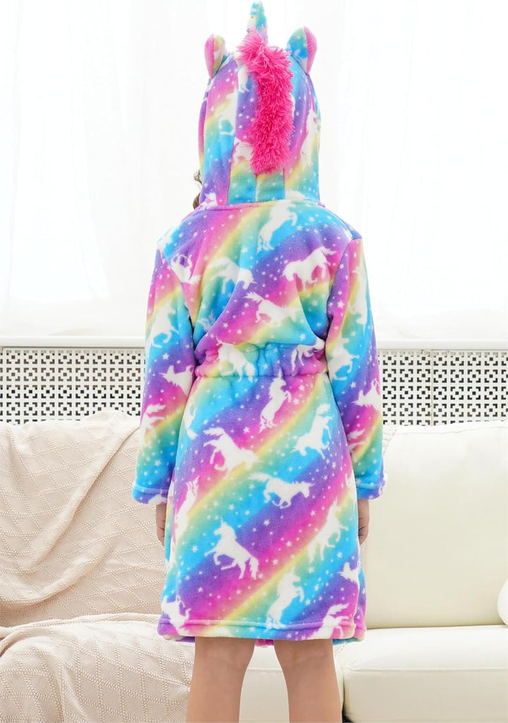 Girls Fleece Hooded Robe Toddler Warm Fuzzy Bathrobe