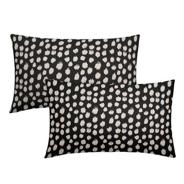 Black Cream Dots Lumbar Pillow Covers 12x20 Set of 2 Boho Design Polka Dot Print Throw Pillows Modern Outdoor