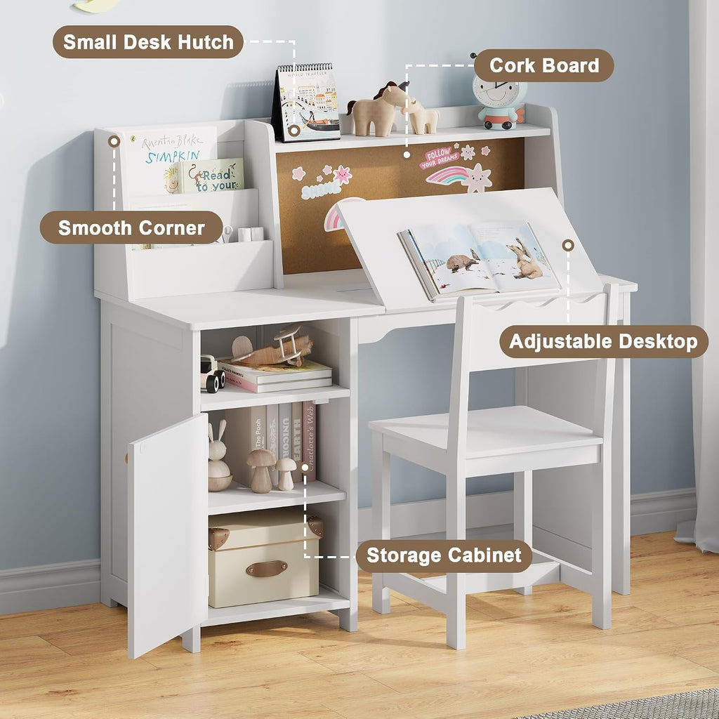 Kids Study Desk and Chair Set with Tiltable Desktop for 5-12