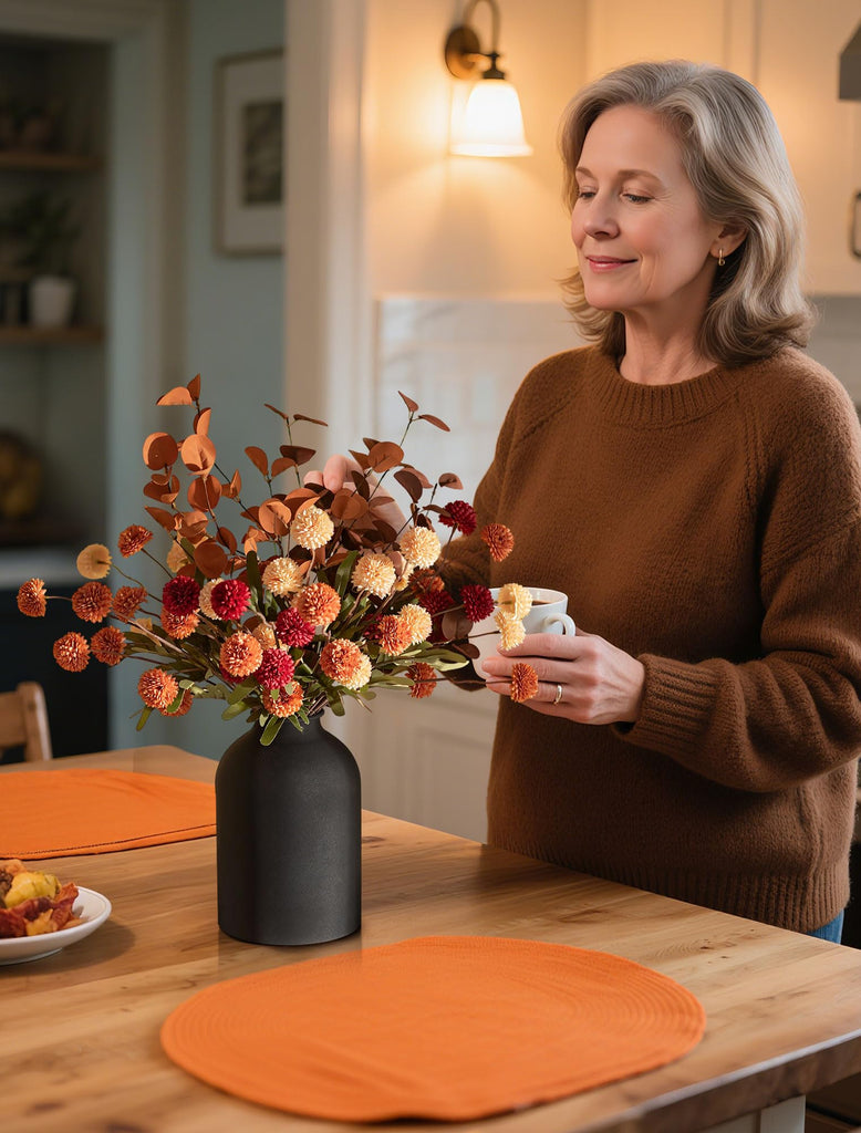 Faux Flowers Table Centerpiece, Fall Flower in Vase