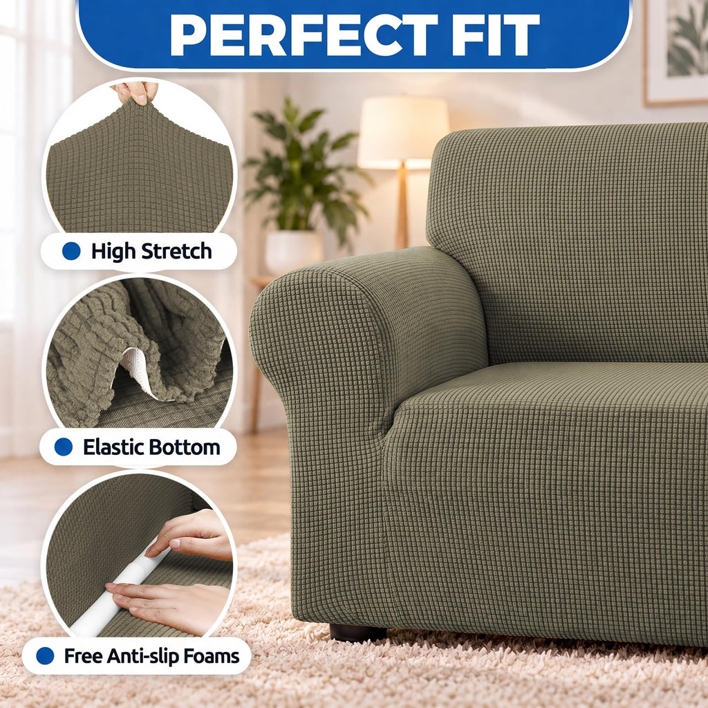 Stretch Loveseat Couch Cover, 2 Cushion Couch Slipcover, Khaki