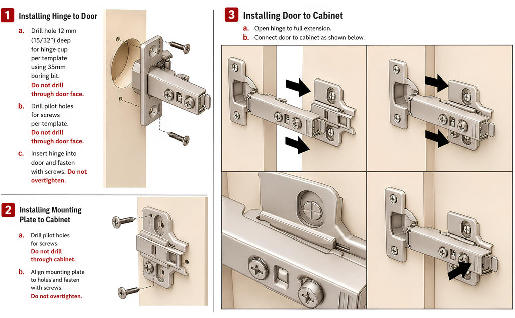 6-Pack Full Overlay 110° Soft-Close Frameless Cabinet Hinges