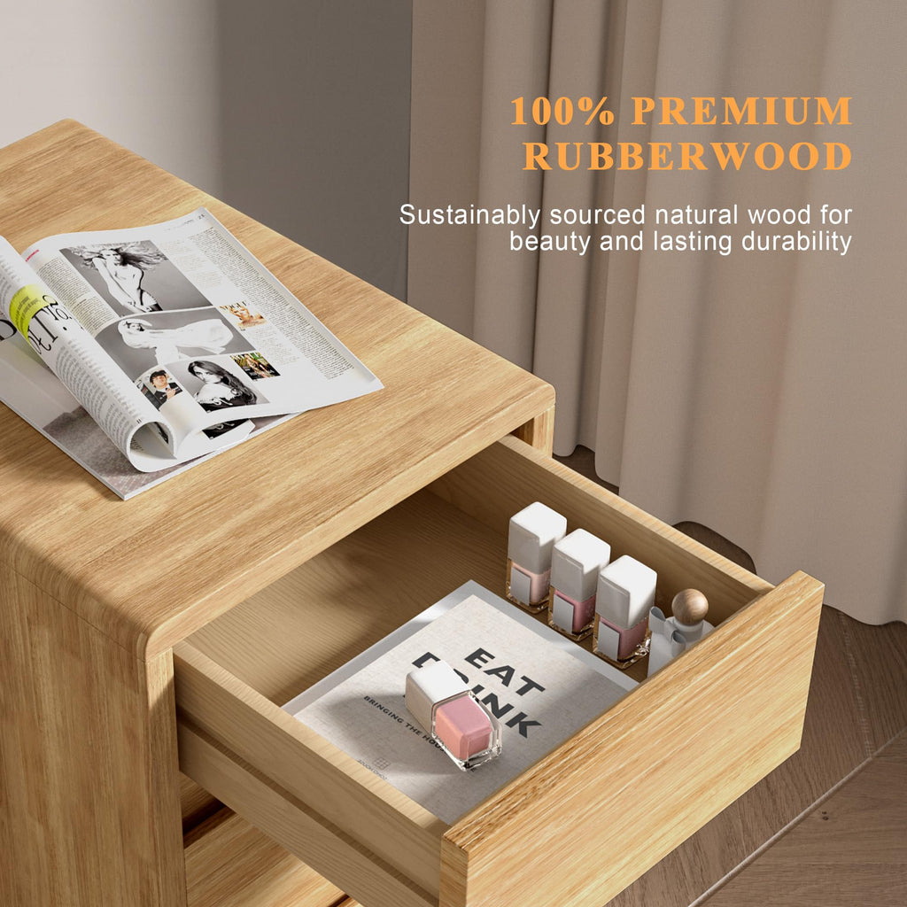 Nightstand 2 Drawers with Open Shelf Narrow Night Stand Solid Wood Bedside Table Mid Century Modern Nightstand Wooden
