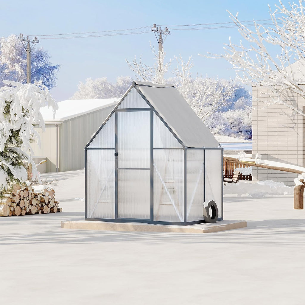 6X7 ft Aluminum Polycarbonate Greenhouse, Heavy Duty Greenhouses for Outdoors with Roof Vent, Lockable Door, Large