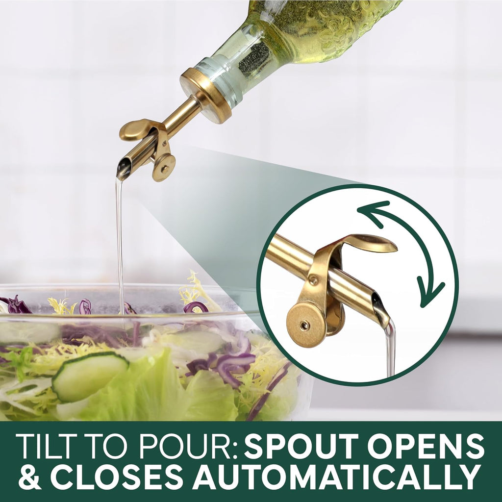 Glass Olive Oil Bottle Dispenser - 2 Pack- 17oz Oil and Vinegar Cruet - Olive Oil Carafe Decanter, Floral, Green - Set of 2