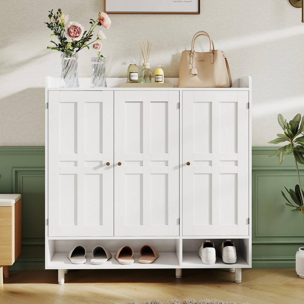 Shoe Cabinet with 3 Doors and Adjustable Shelves, Large Shoe Storage Cabinet for 24-30 Pairs, Modern Farmhouse Shoe