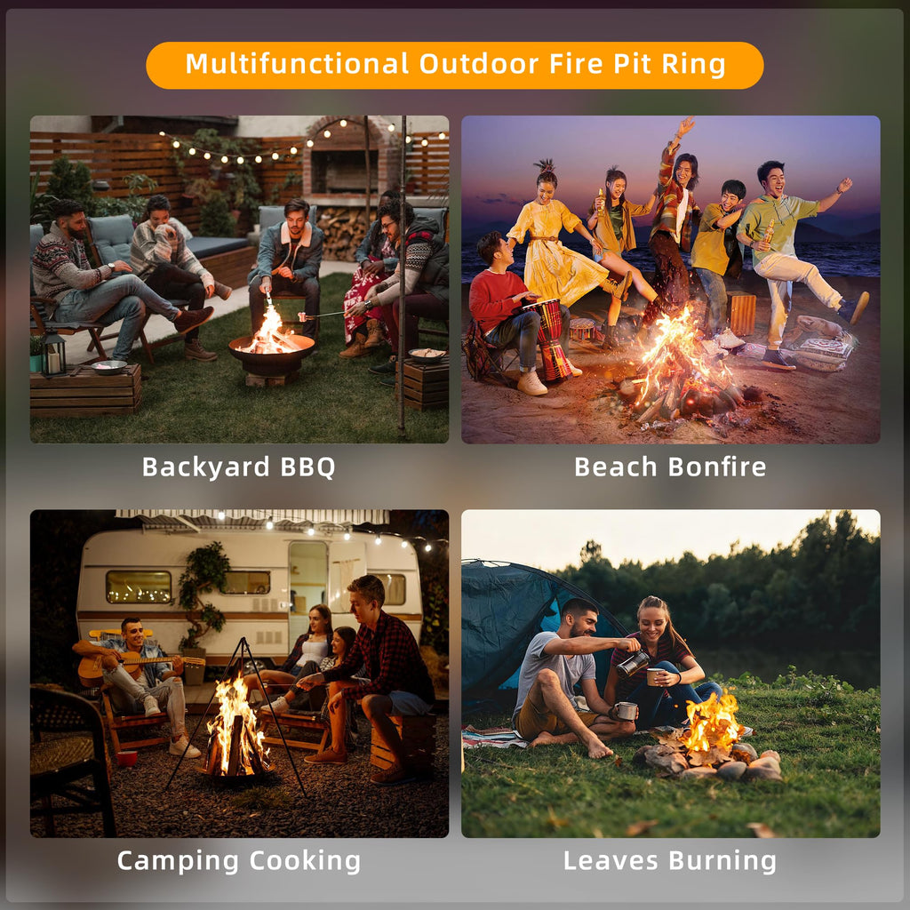 Outdoor Smokeless Fire Pit Ring, 60 Inch Round Steel Fire Ring Insert