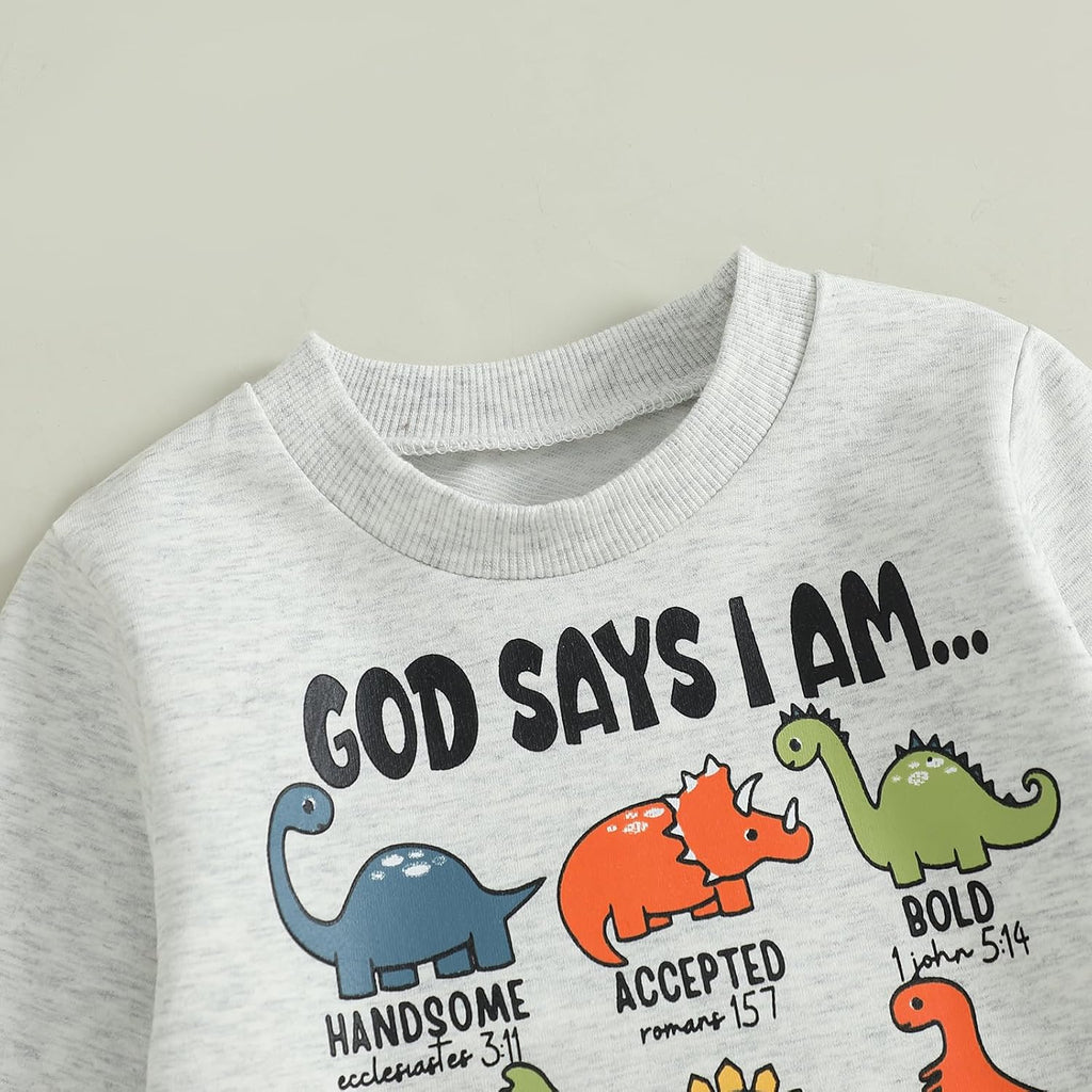 Toddler Boy Fall Winter Clothes God Says I Am Long Sleeve Pullover Sweatshirts + Solid Joggers Pants Outfits Set