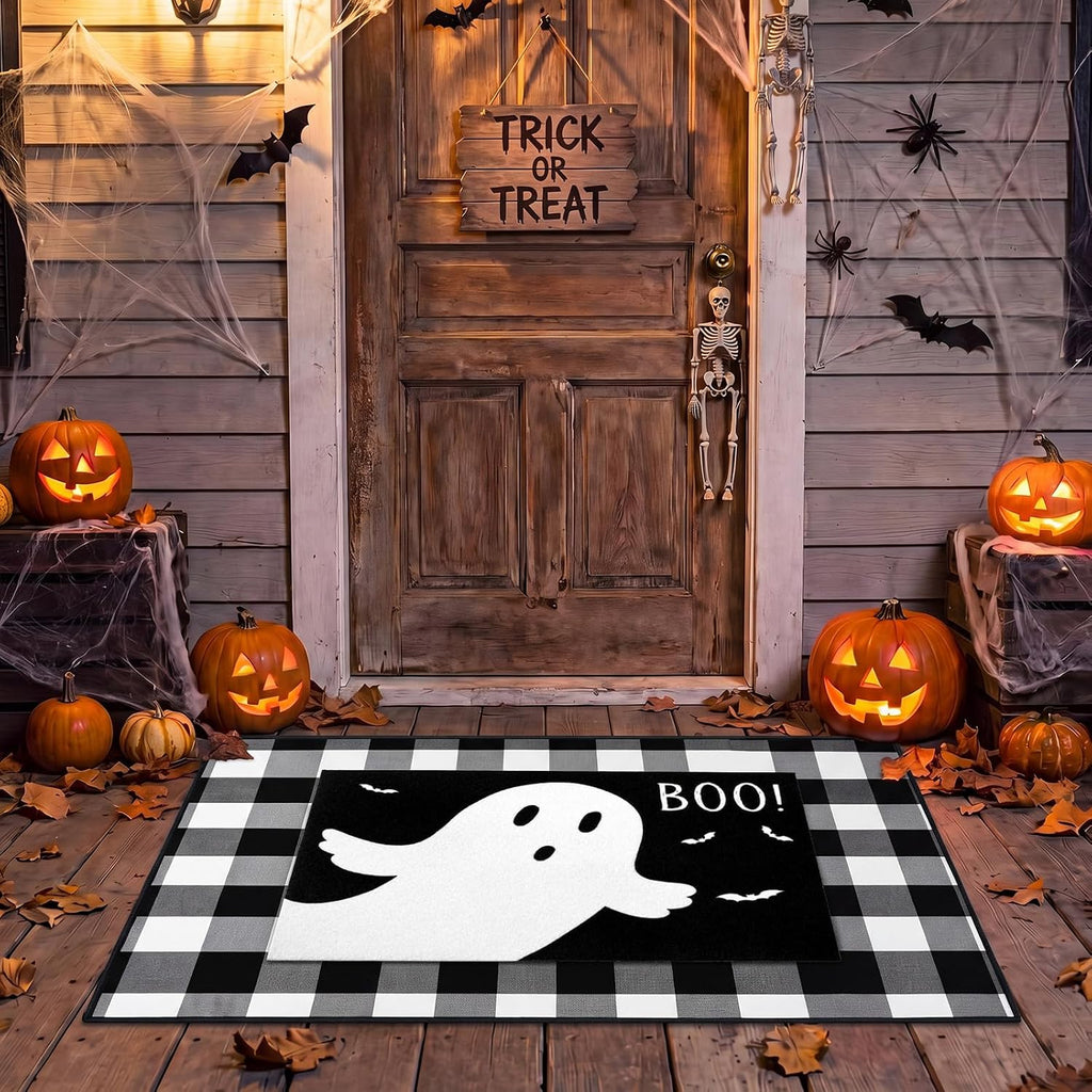 2 Pcs Halloween Ghost Door Mat | Non-slip Backing, Weather Resistant, Imitation Coco Coir Fiber, Easy Clean, for