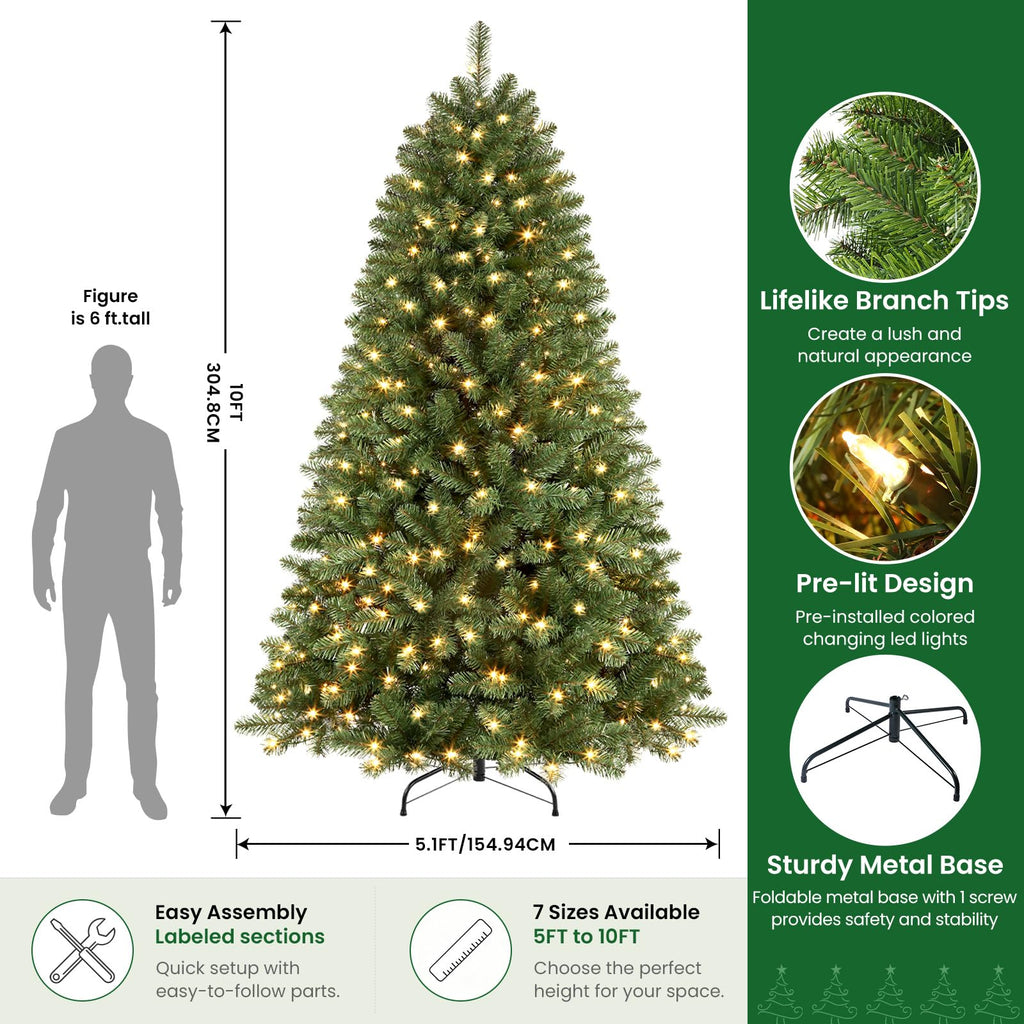 10ft Prelit Artificial Classic Spruce Christmas Tree