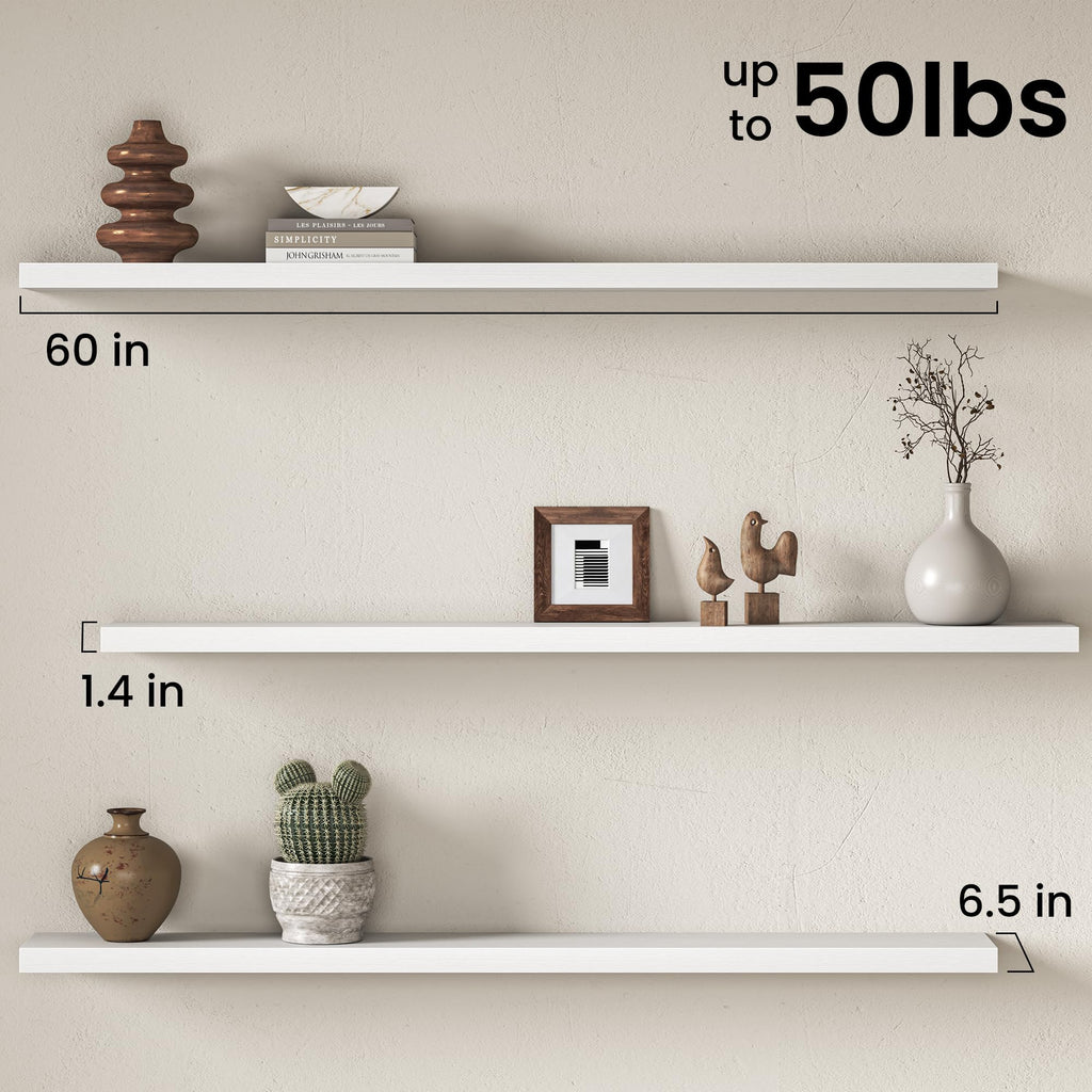 60 Inch Fireplace Mantel Shelf, Deep Floating Shelves for Display & Wall Storage, Rustic Wood Wall Shelf, Extra Long