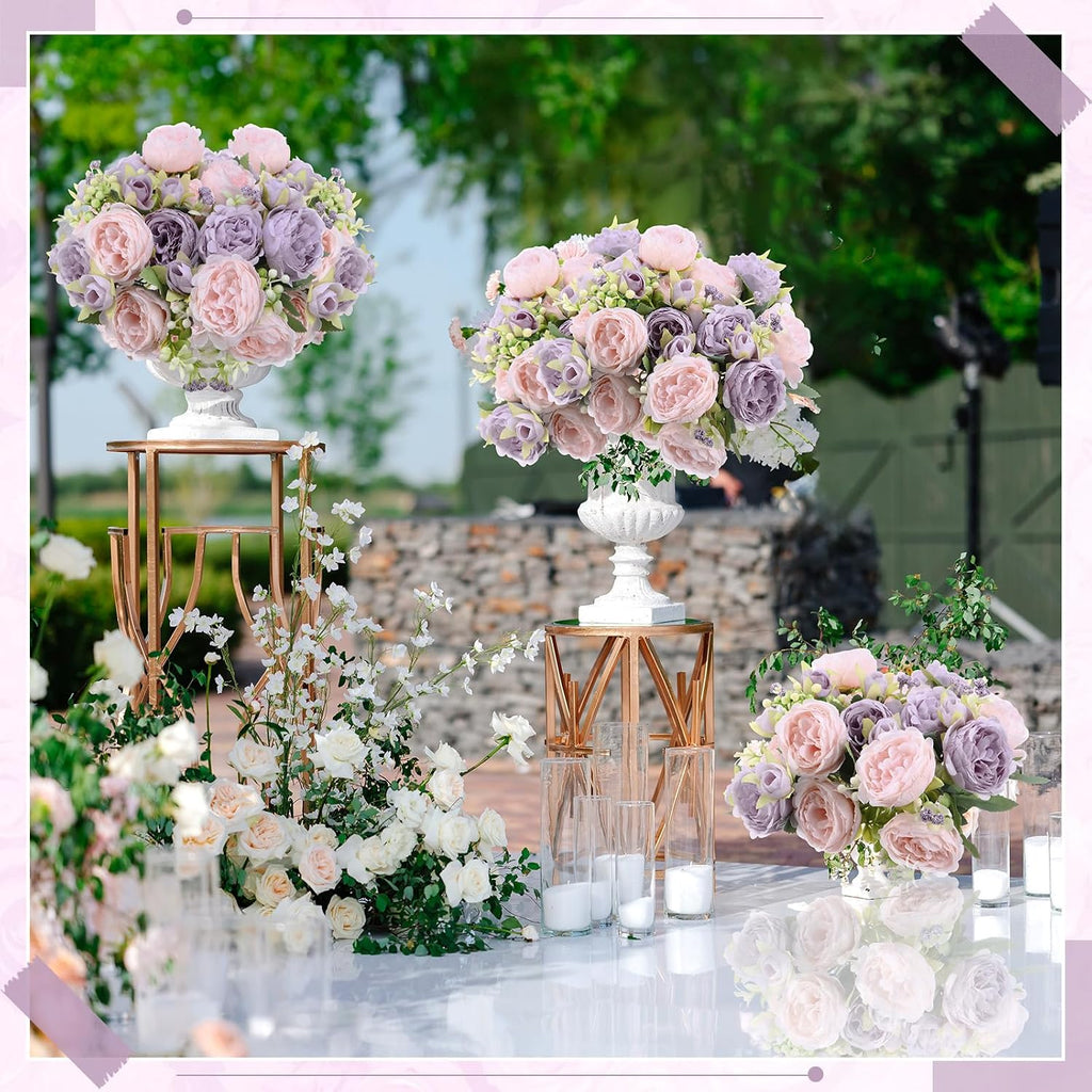 Bundles Artificial Peony Centerpiece Flowers,Pink, Purple - Set of 8