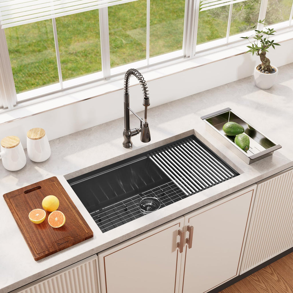 33 Inch Gunmetal Black Undermount Stainless Workstation