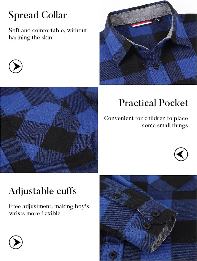 Boys Flannel Shirts Long Sleeve Kid Plaid Button Down Shirt