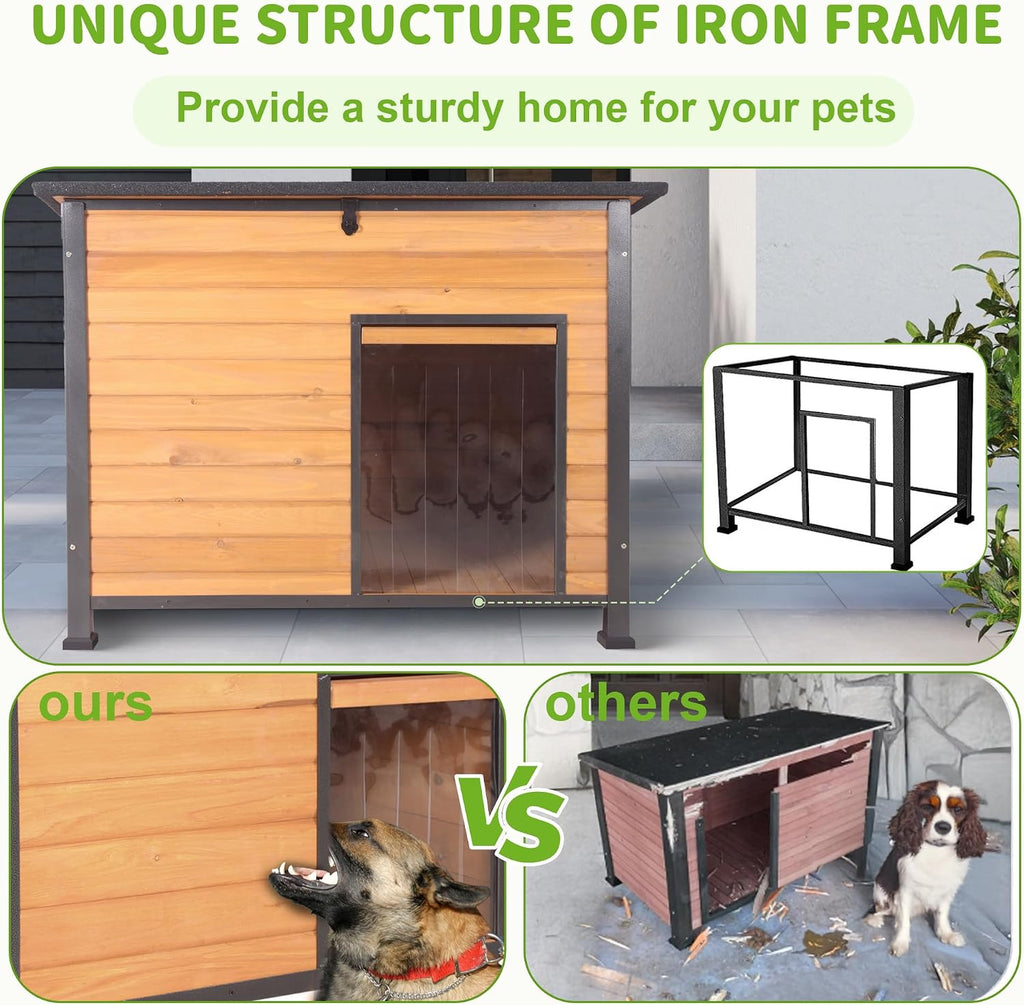 Insulated Dog House Outdoor Weatherproof, Large Wooden House, Removable Inner Lining in Winter, Upgraded Chewing