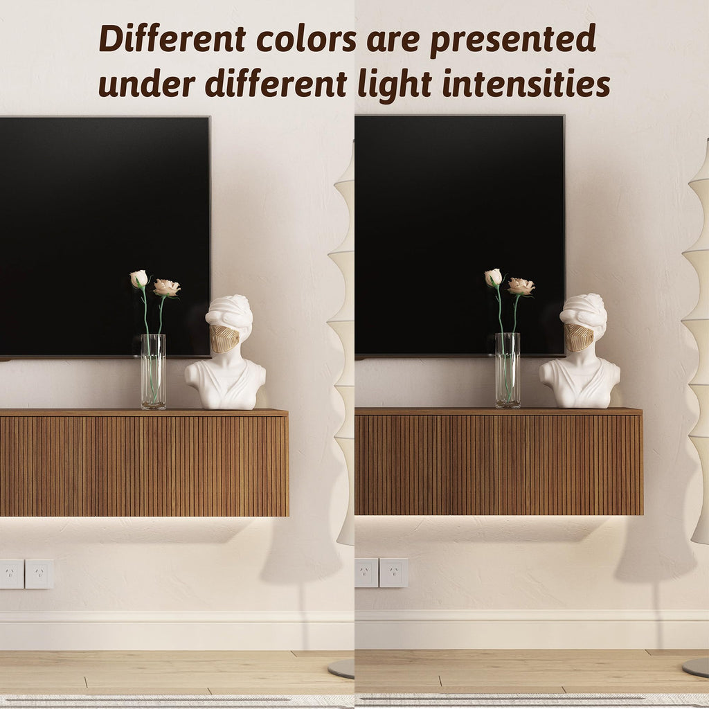 Oak Floating TV Stand, Fluted TV Console Wall Mounted, Floating Entertainment Center, Fluted TVs Cabinet Wood, Oak