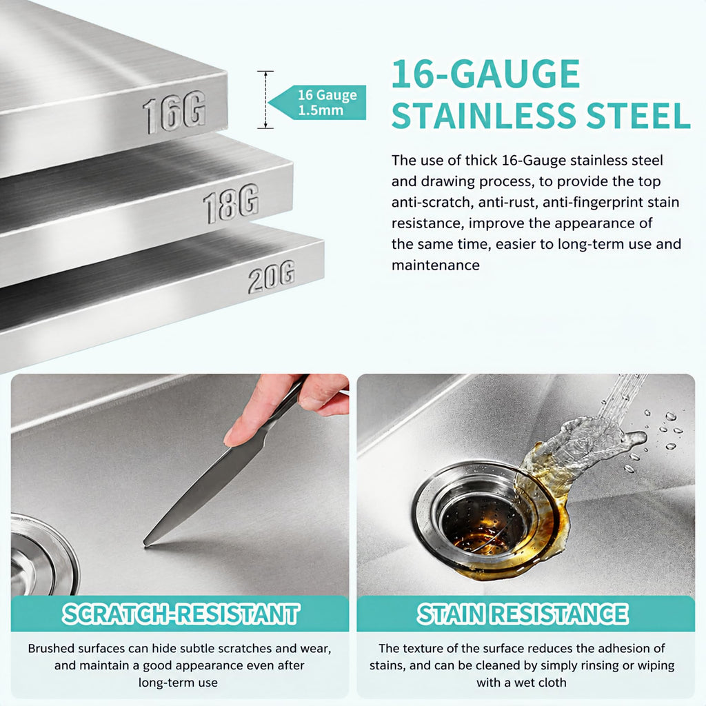 31 Inch Double Sink Undermount, 50/50 Double Bowl Kitchen Sink 31''x18'', 16-Gauge T304 Stainless Steel Undermount