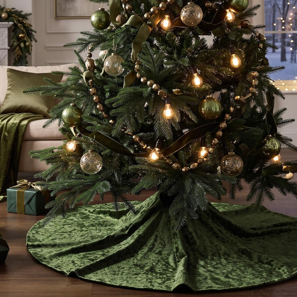 48 Inch Velvet Christmas Tree Skirt, Luxury Emerald Green Crushed Velvet Tree Skirt, Elegant Vintage Shiny Thick Base