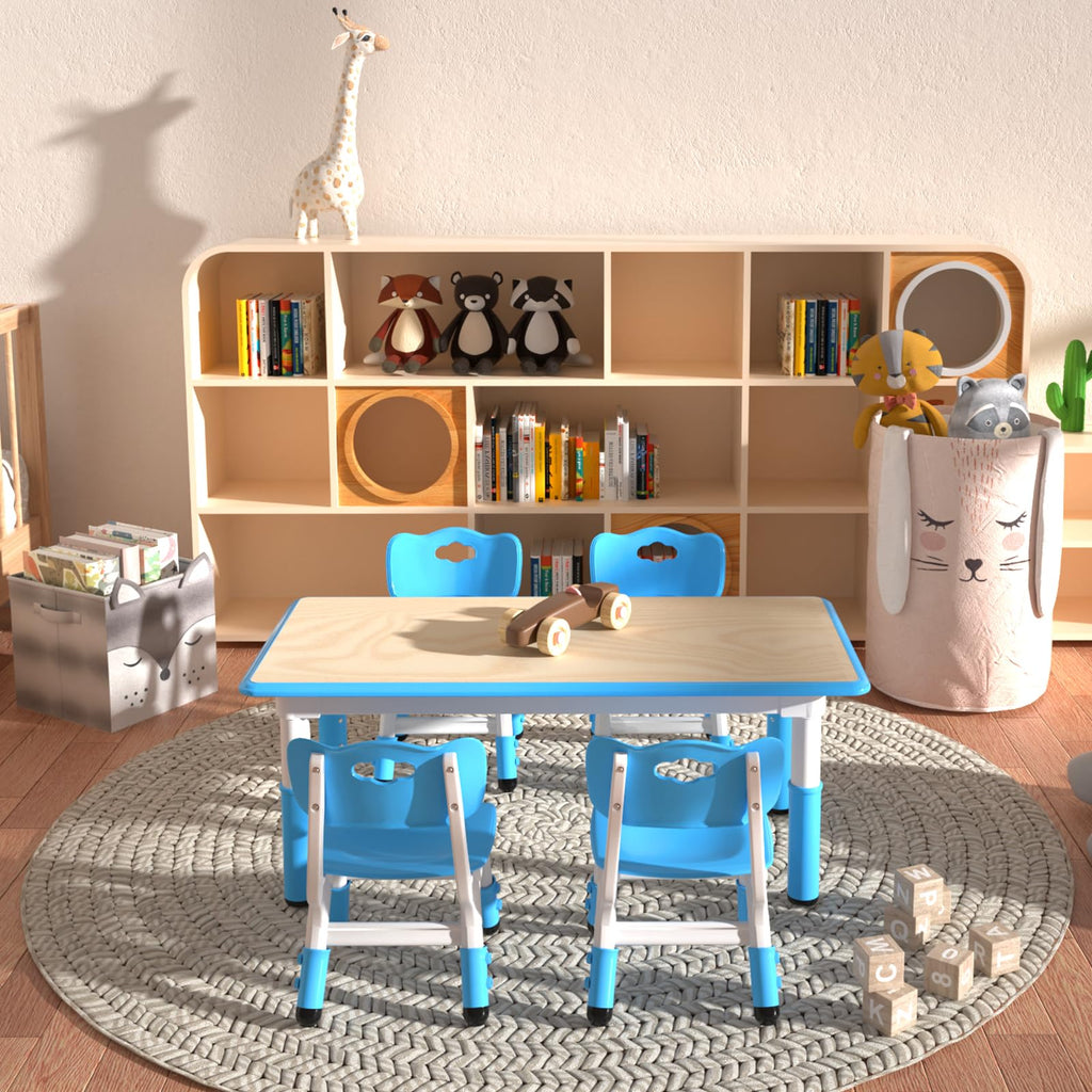 Kids Table and 4 Chairs Set, Height Adjustable Children Table & Chair, Toddlers Study Multi-Activity Table with