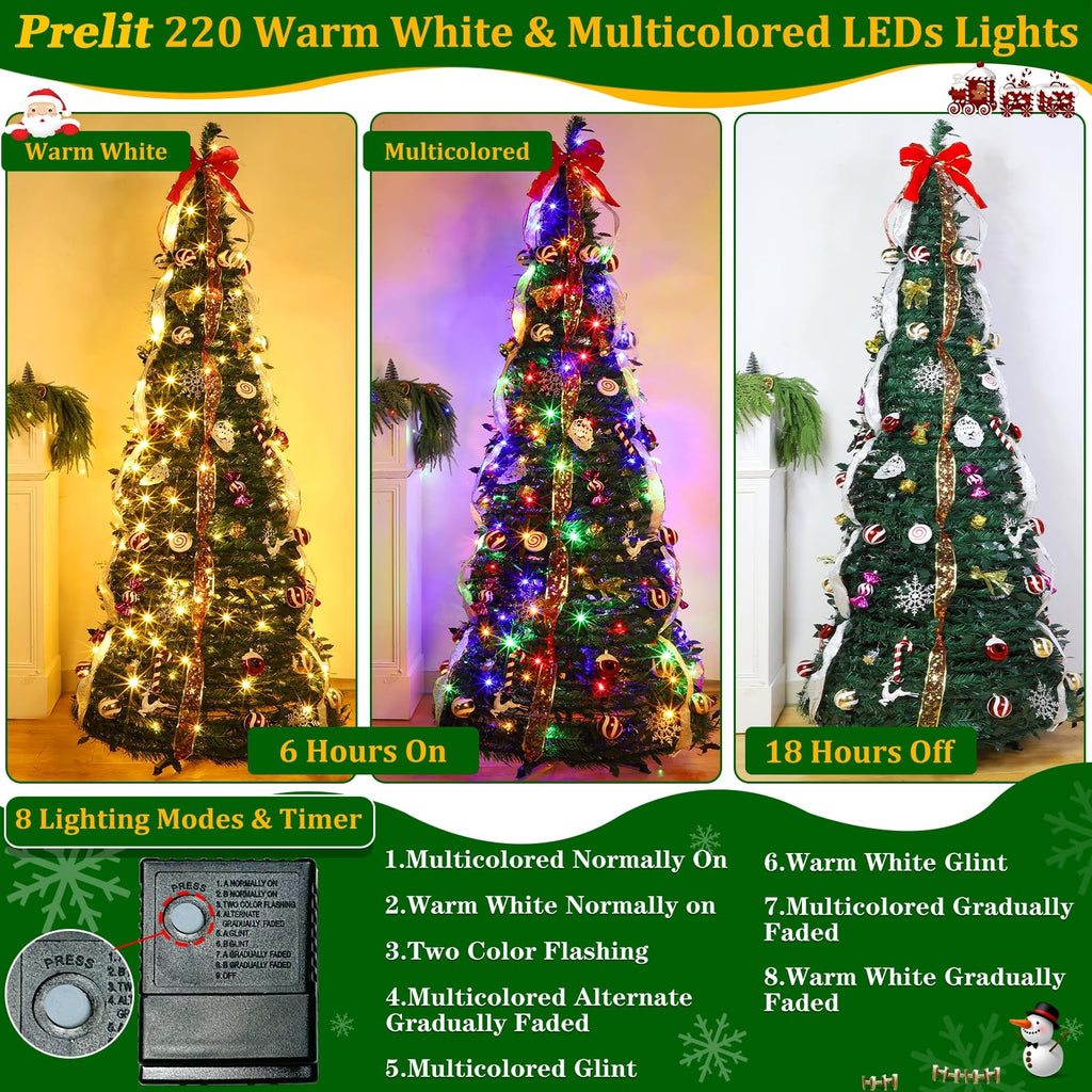 6.5FT Prelit Pop Up, Dual Color Changing Lights Timer 8 Modes