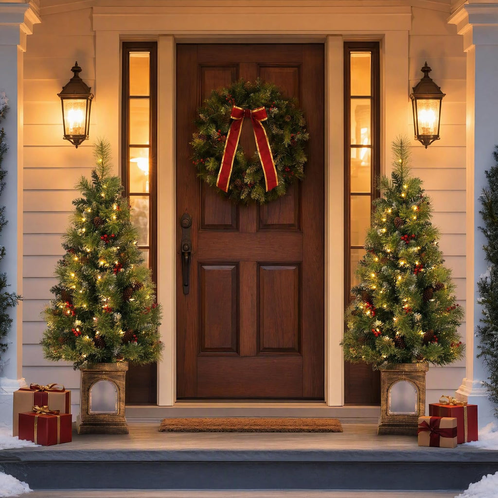 4 FT Pre-Lit Artificial Christmas Tree with Lantern-Style Base