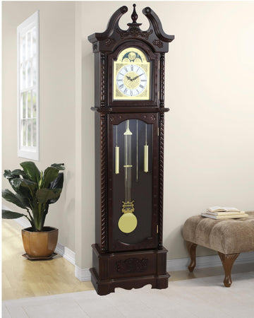 81.5'' Traditional Floor Standing Grandfather Clock in a Walnut Finish, Glass Door, Metal Lyre Pendulum, Westminster