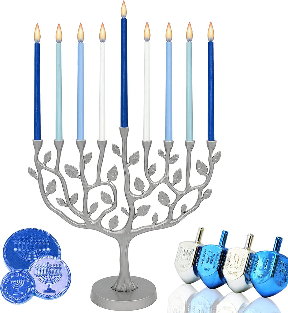 Hanukkah Large Tree of Life, Pewter Finish 11 Inches Long