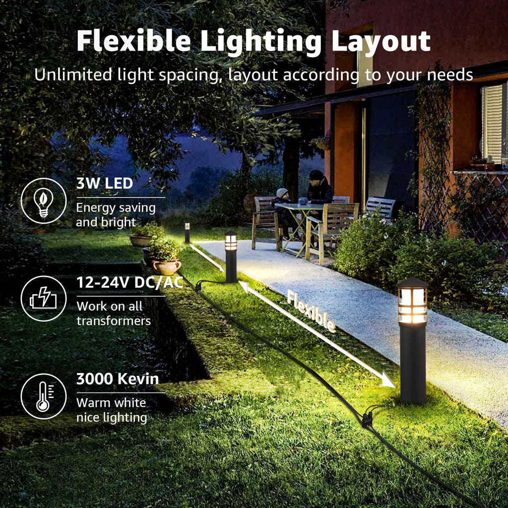All-in-One LED Landscape Lighting Kit, 8-Pack Low Voltage Pathway Lights with Transformer and 100FT 16/2 AWG Wire