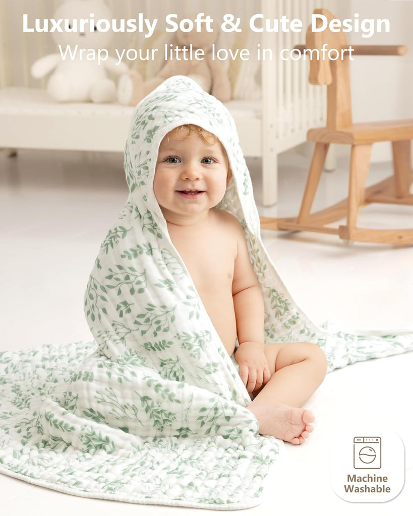Bath Towels, 100% Muslin Cotton Hooded Baby Towels for Newborn, 2 Pack Baby Towels with Hood for Infant Toddler